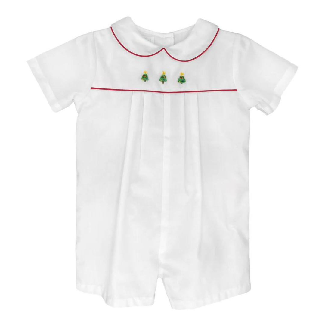 Petit Ami Christmas Tree Embroidered Romper