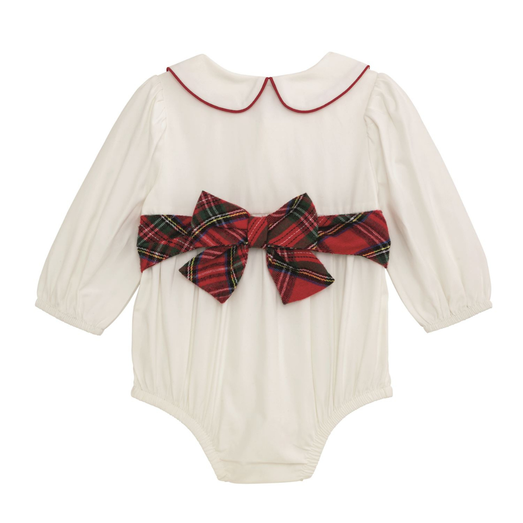 White Poplin Tartan Bow Bubble