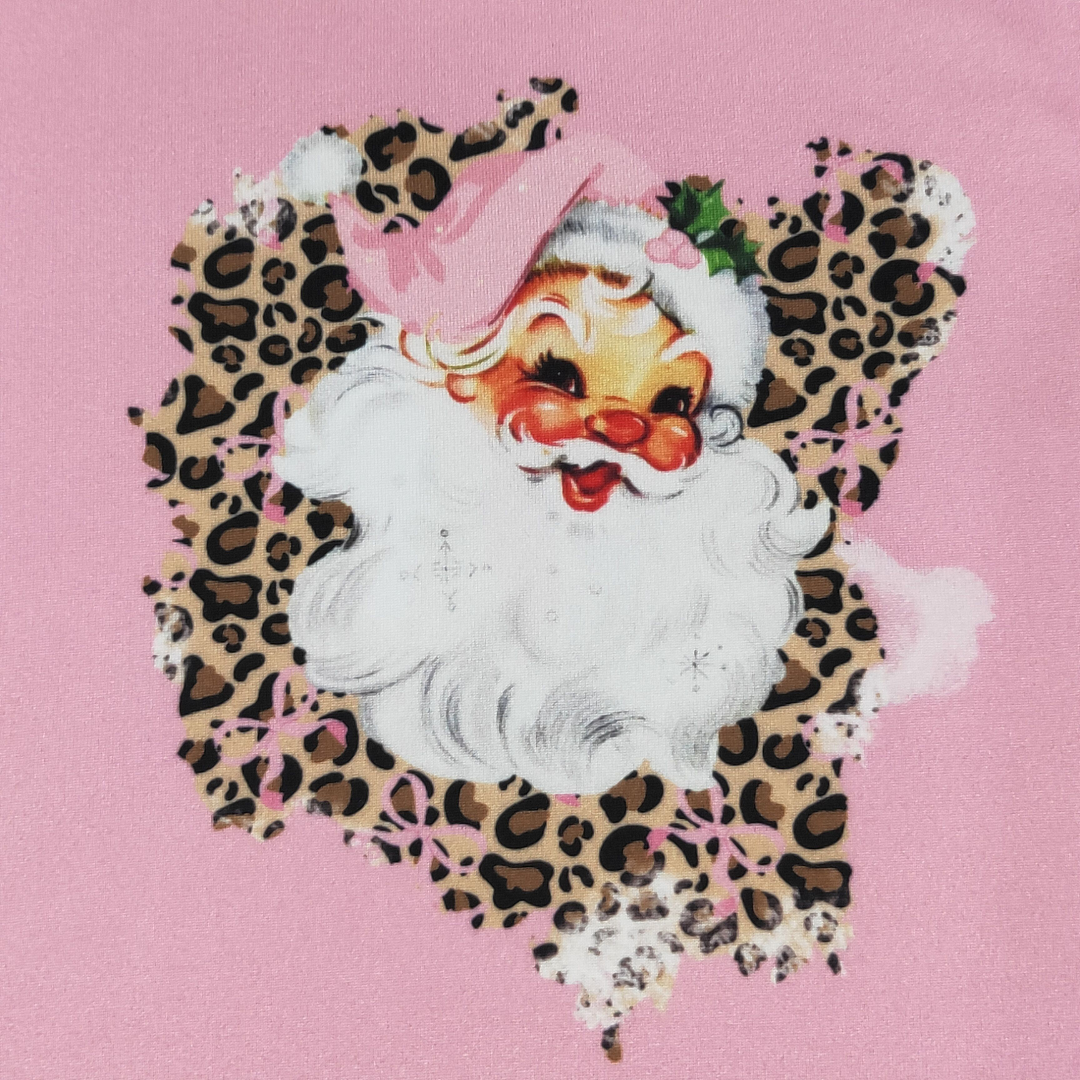Pink Leopard Santa Ruffle Romper