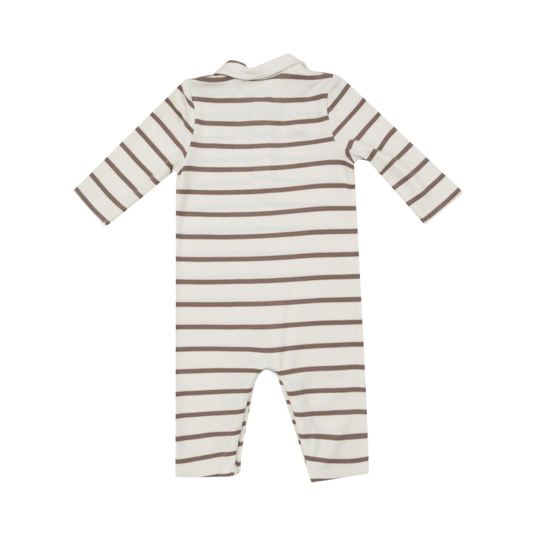 Brown Striped Polo Romper