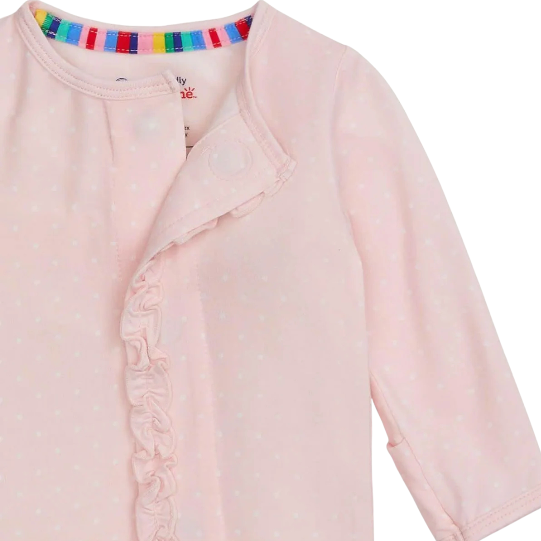 Pink Pin Dot Ruffle Footie