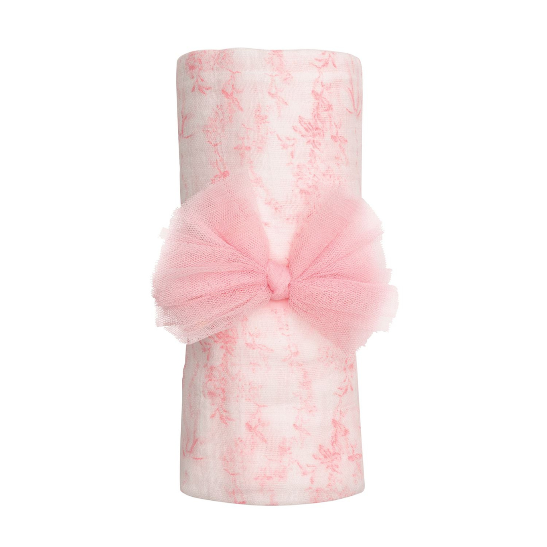 Pink Toile Swaddle & Bow Set