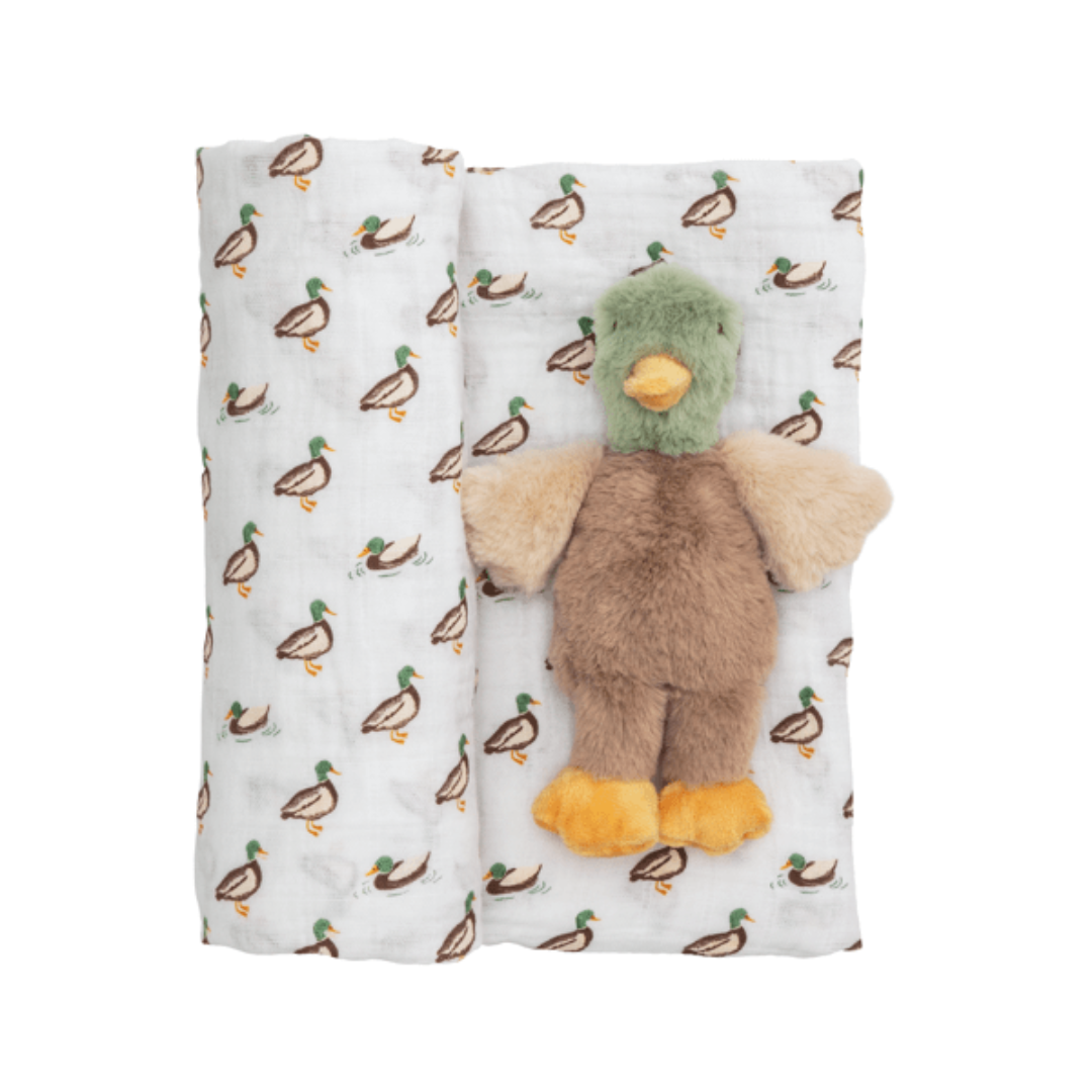 Mallard Duck Swaddle & Rattle Set
