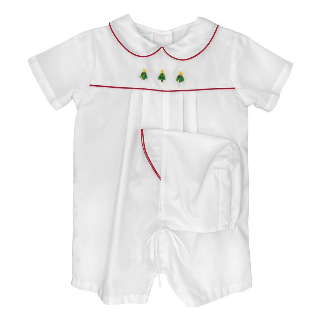 Petit Ami Christmas Tree Embroidered Romper