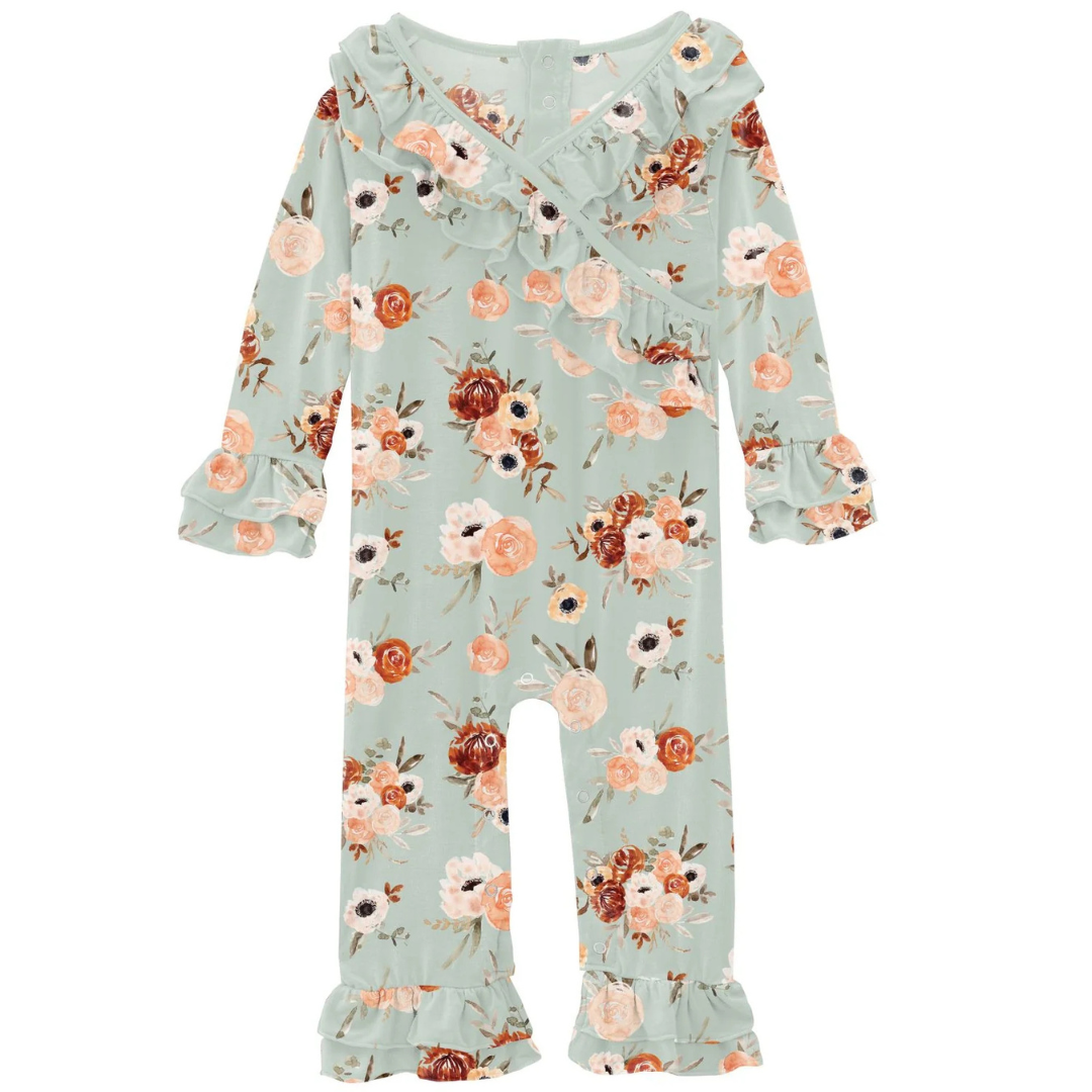 Aloe Fall Floral Long Sleeve Kimono Ruffle Romper
