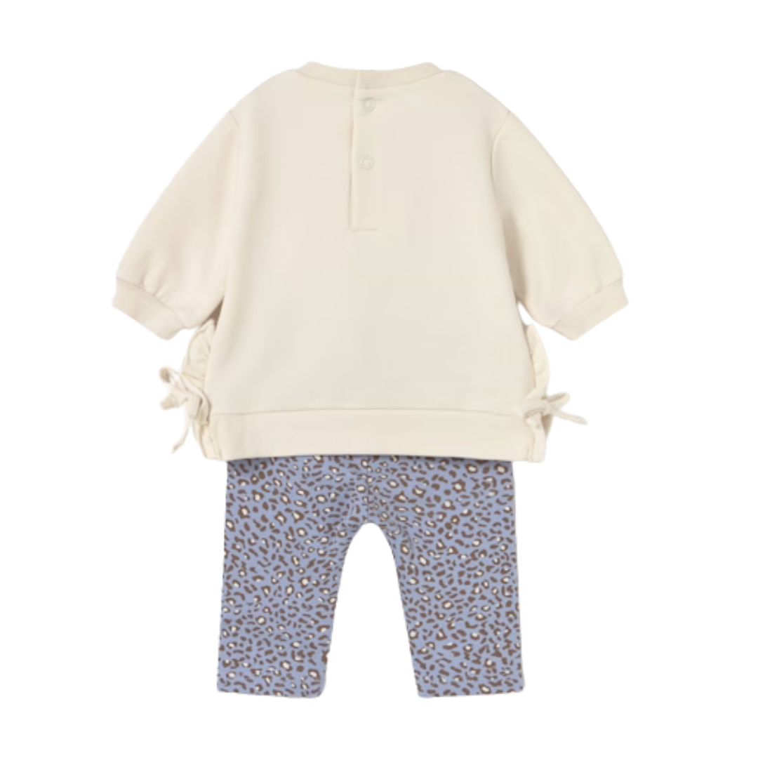 Cream Bear Sweater & Leopard Print Legging Set