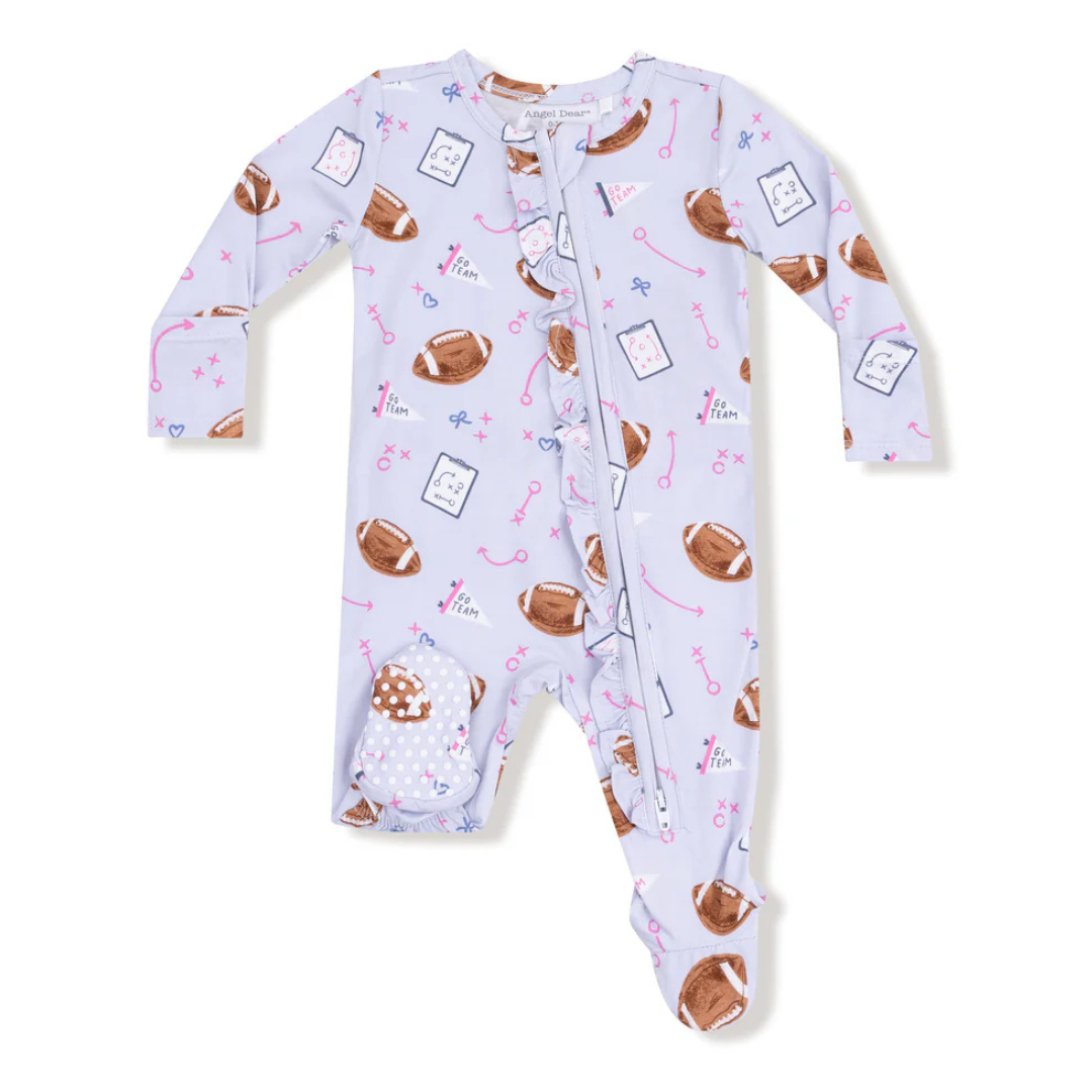 Lavender Touchdown Time Ruffle Footie