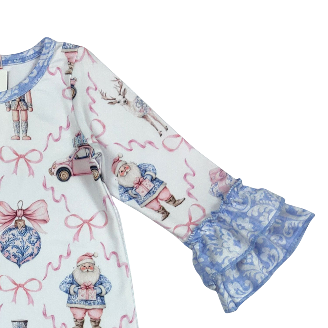 Blue Damask Nutcracker Ruffle Romper