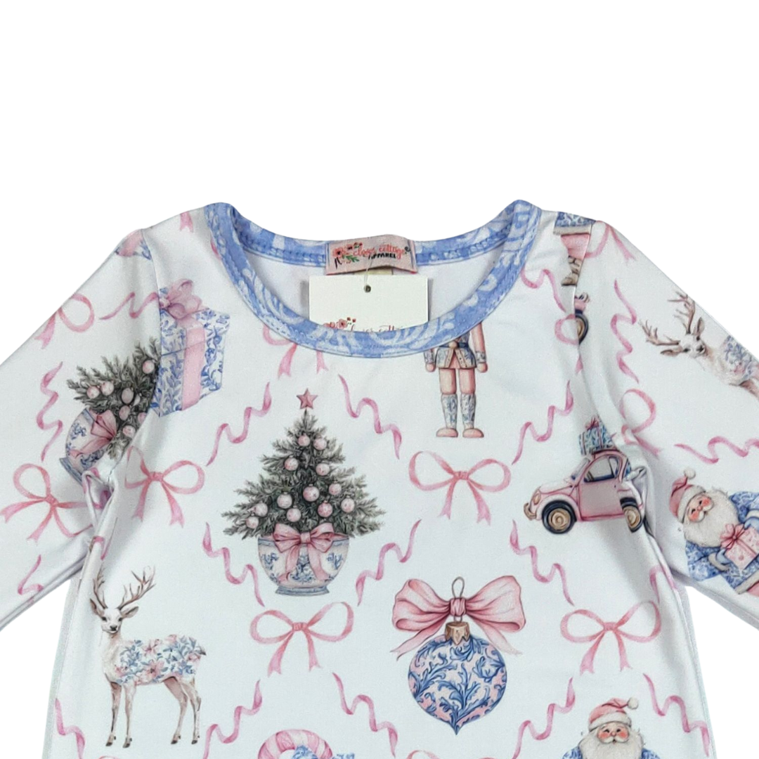Blue Damask Nutcracker Ruffle Romper