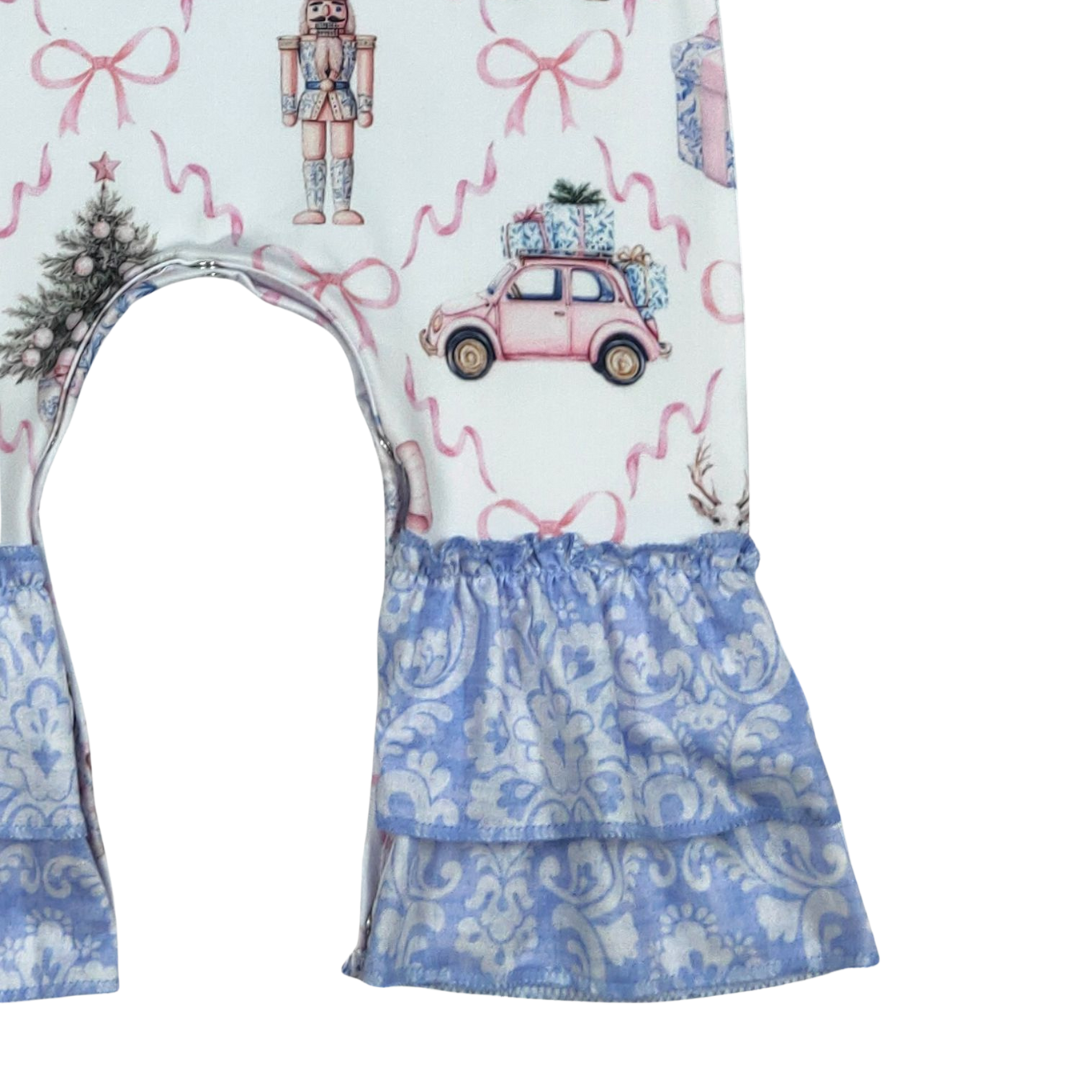 Blue Damask Nutcracker Ruffle Romper