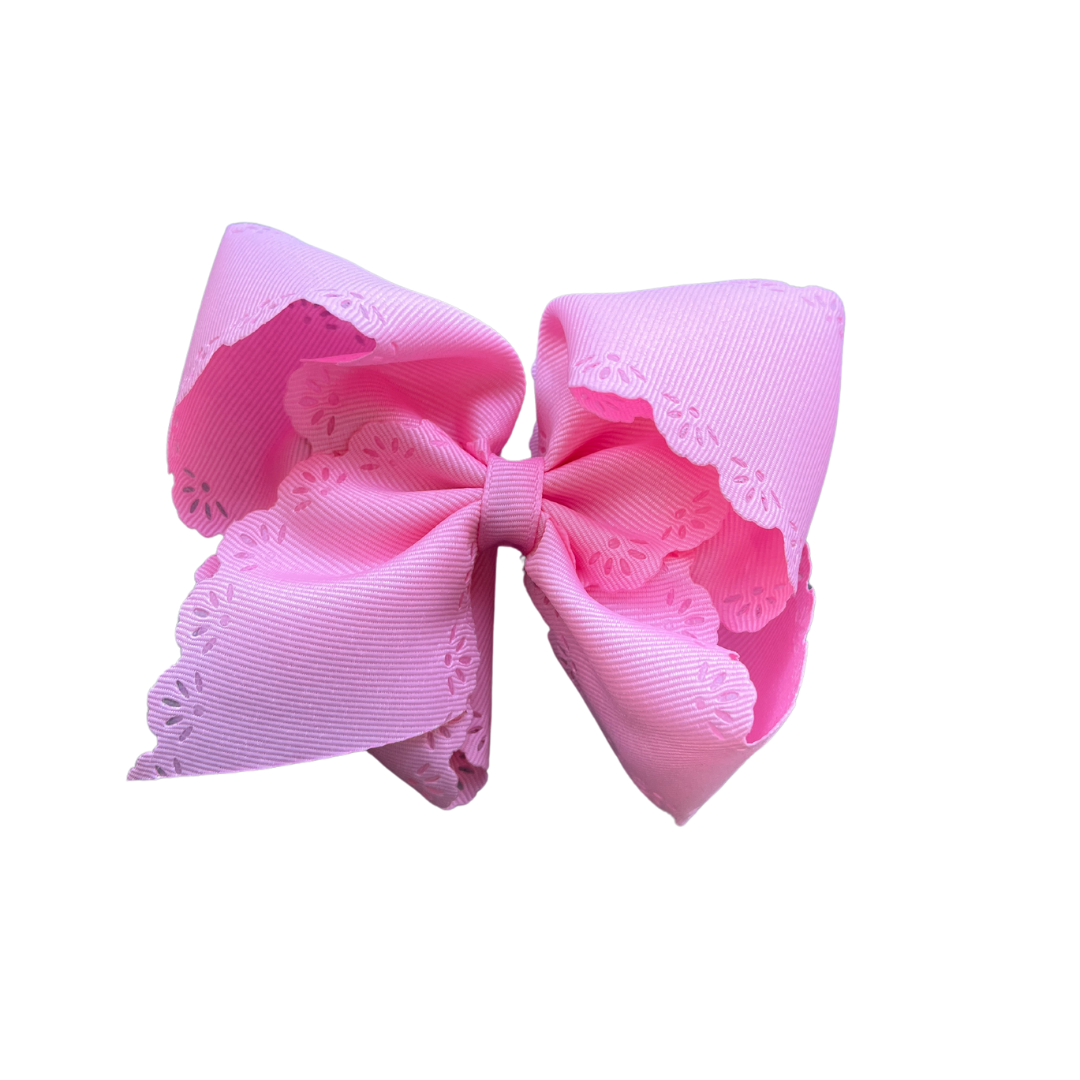 Grosgrain Bow with Eyelet Flower Embossed Edges