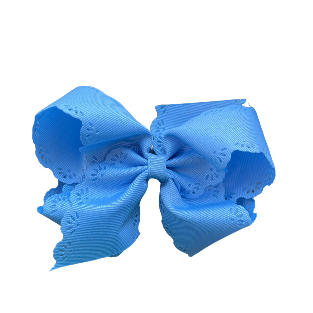 Grosgrain Bow with Eyelet Flower Embossed Edges
