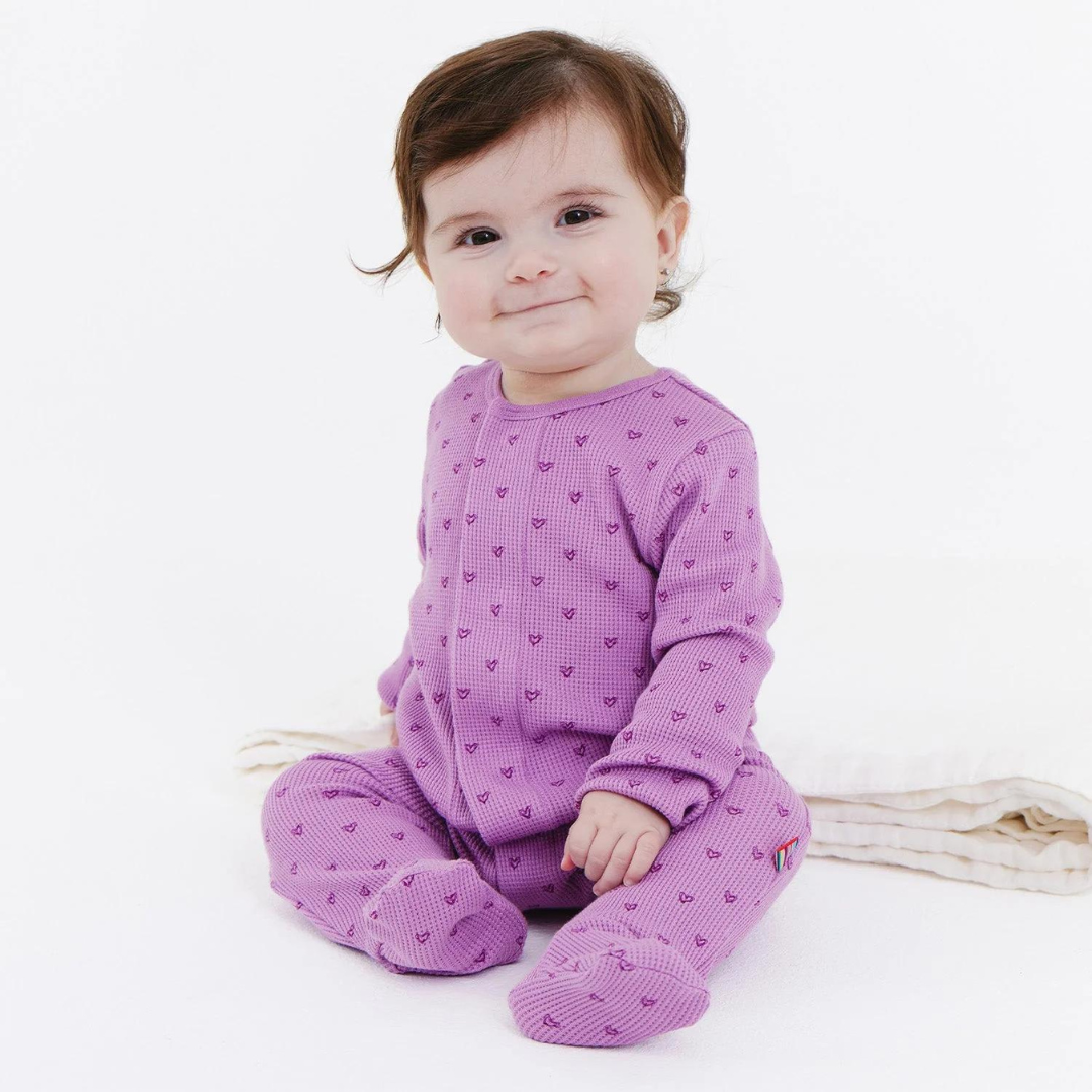 Pink Ribbon Print Waffle Footie
