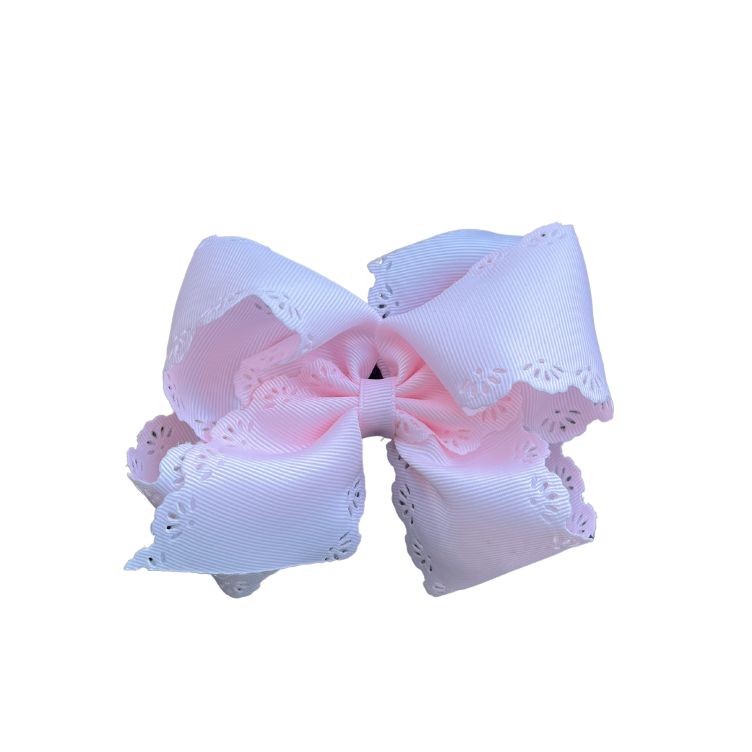 Grosgrain Bow with Eyelet Flower Embossed Edges
