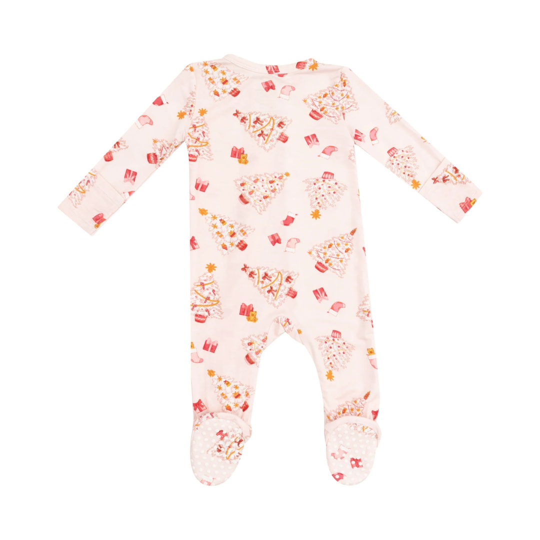 Pink Vintage Christmas Tree Footie