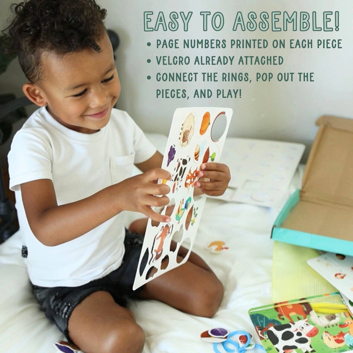 Farm Busy Book for Toddlers - Preassembled with Zipper Pouch - Velcro Matching Activity Book