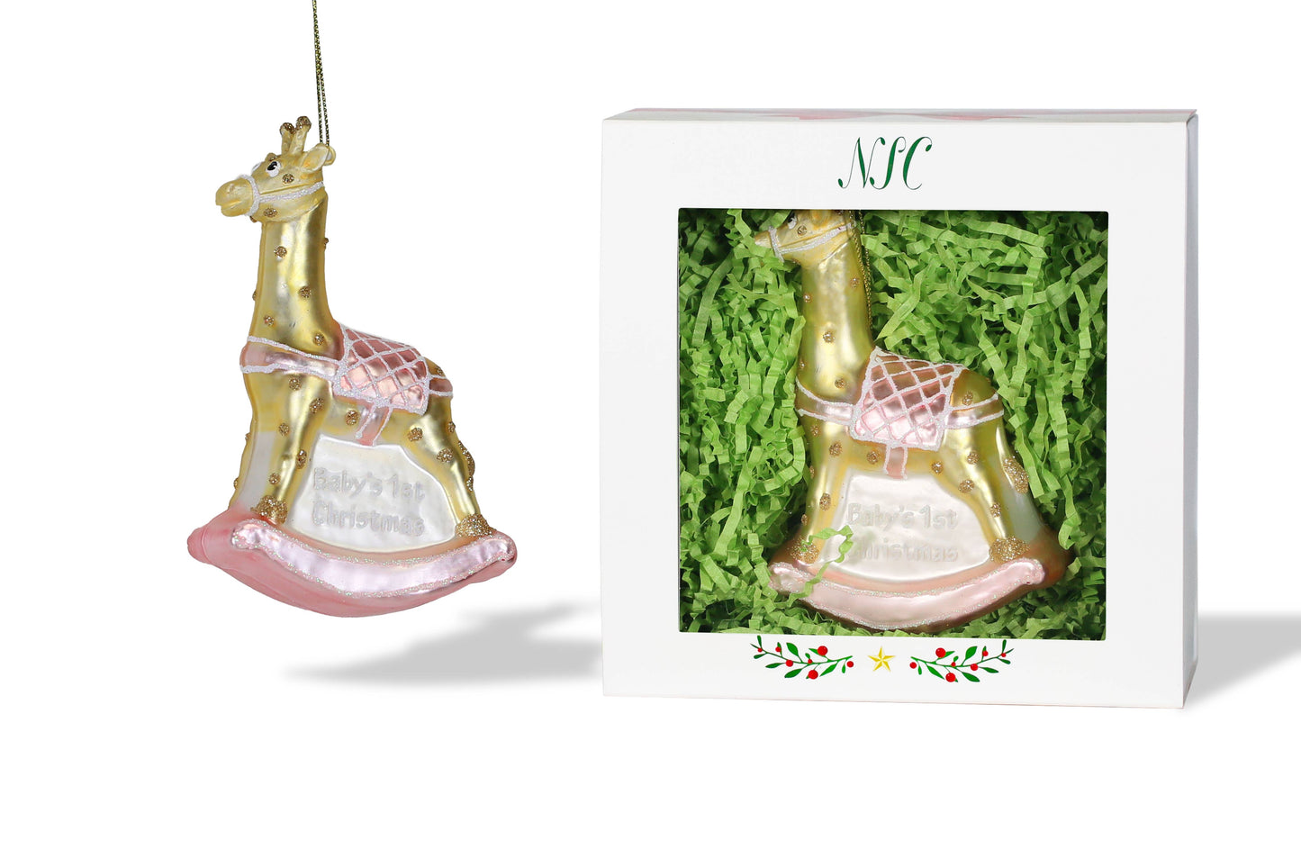 Giraffe Baby Girl Giraffe Glass Ornament
