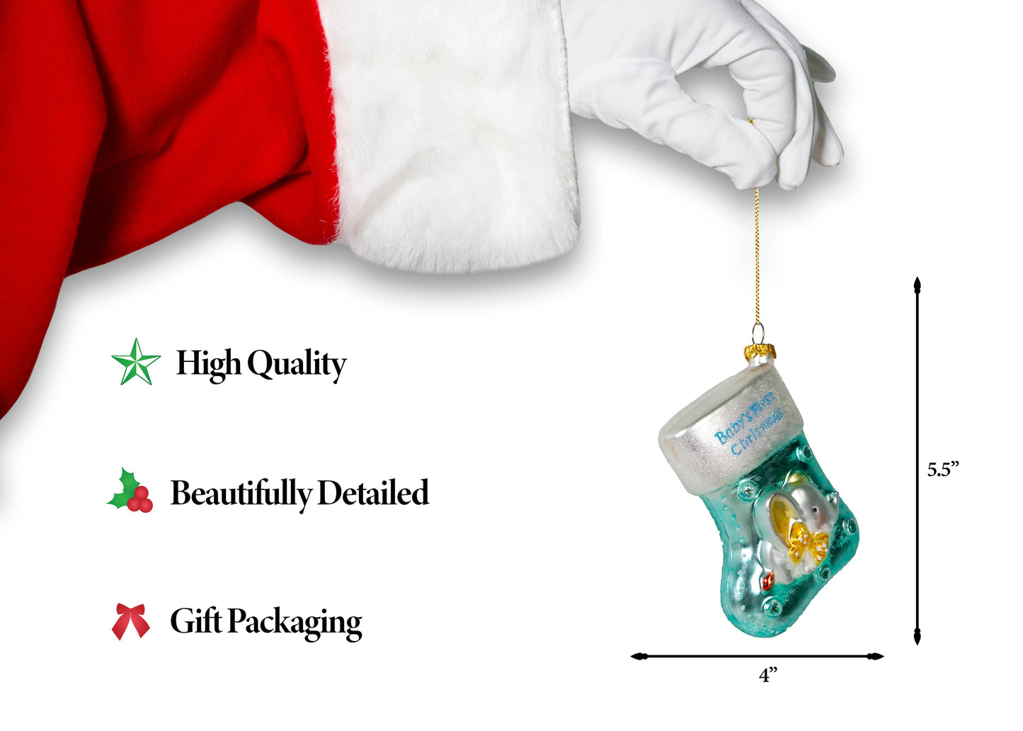 Elephant Baby Boy Stocking Glass Ornament