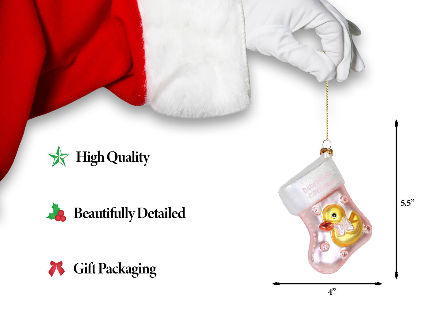 Yellow Duck Baby Girl Stocking Glass Ornament