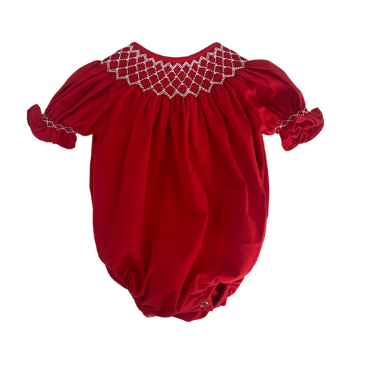 Catherine Red Smocked Bubble