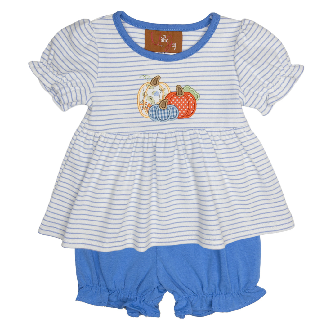 Blue Pumpkin Applique Bloomer Set
