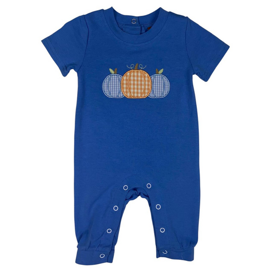 Blue Pumpkins Applique Boys Romper