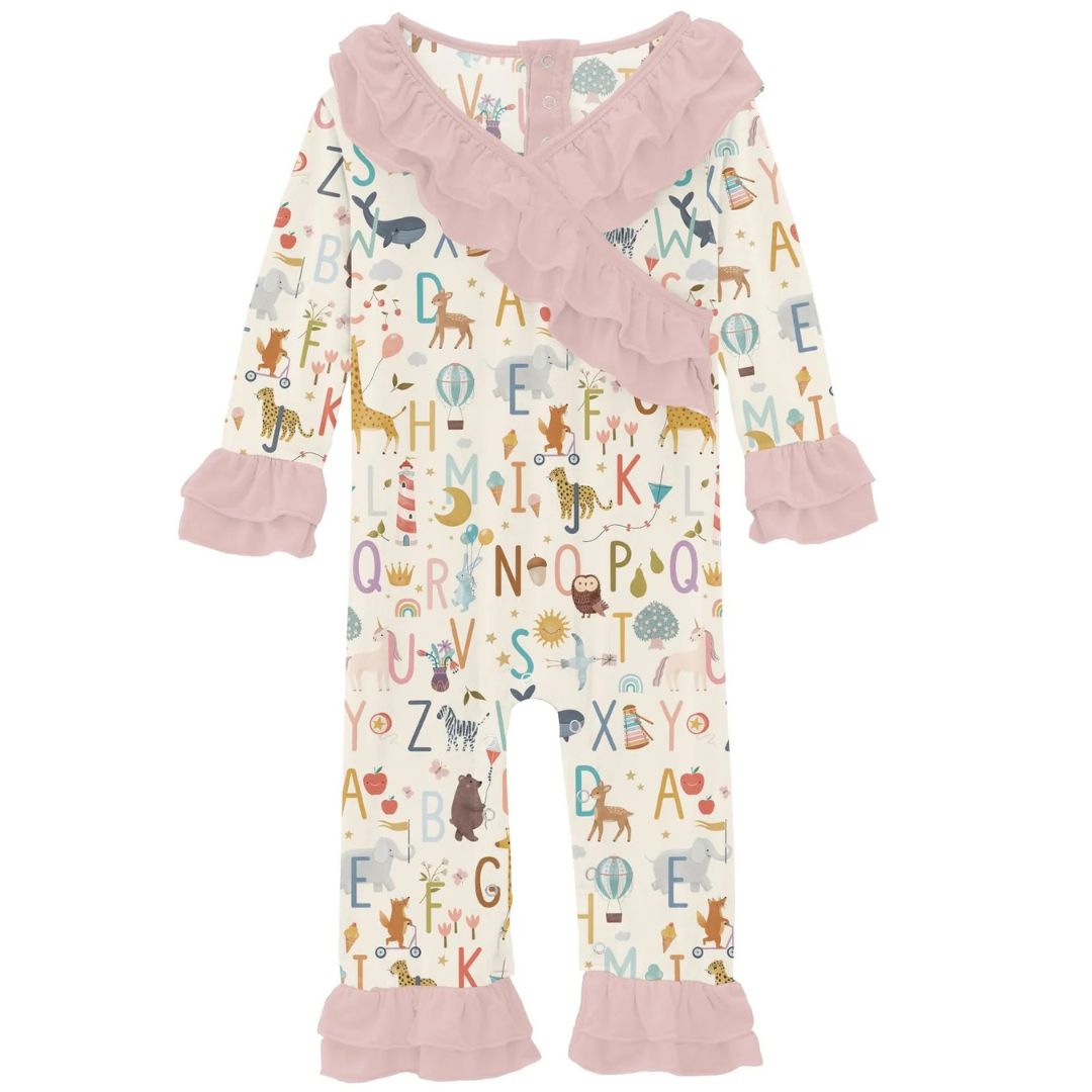 Animal Alphabet Long Sleeve Kimono Ruffle Romper