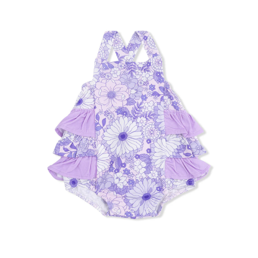 Lacy Lavender Floral Ruffle Sunsuit
