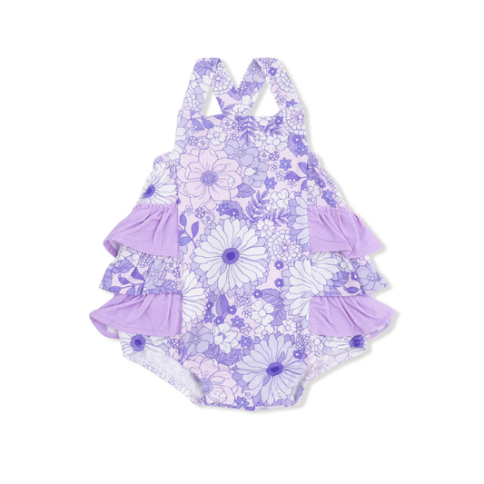 Lacy Lavender Floral Ruffle Sunsuit