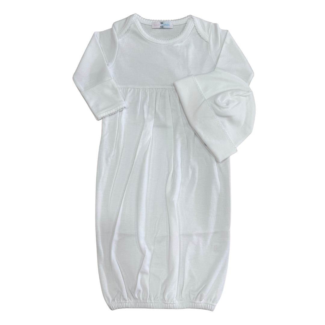 White Picot Trim Gown & Hat