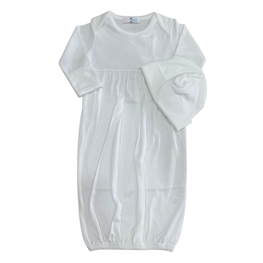 White Picot Trim Gown & Hat