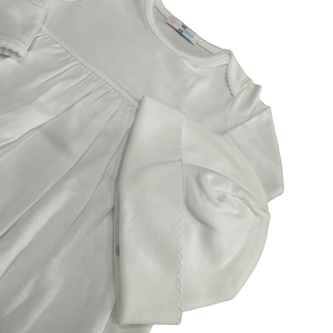 White Picot Trim Gown & Hat