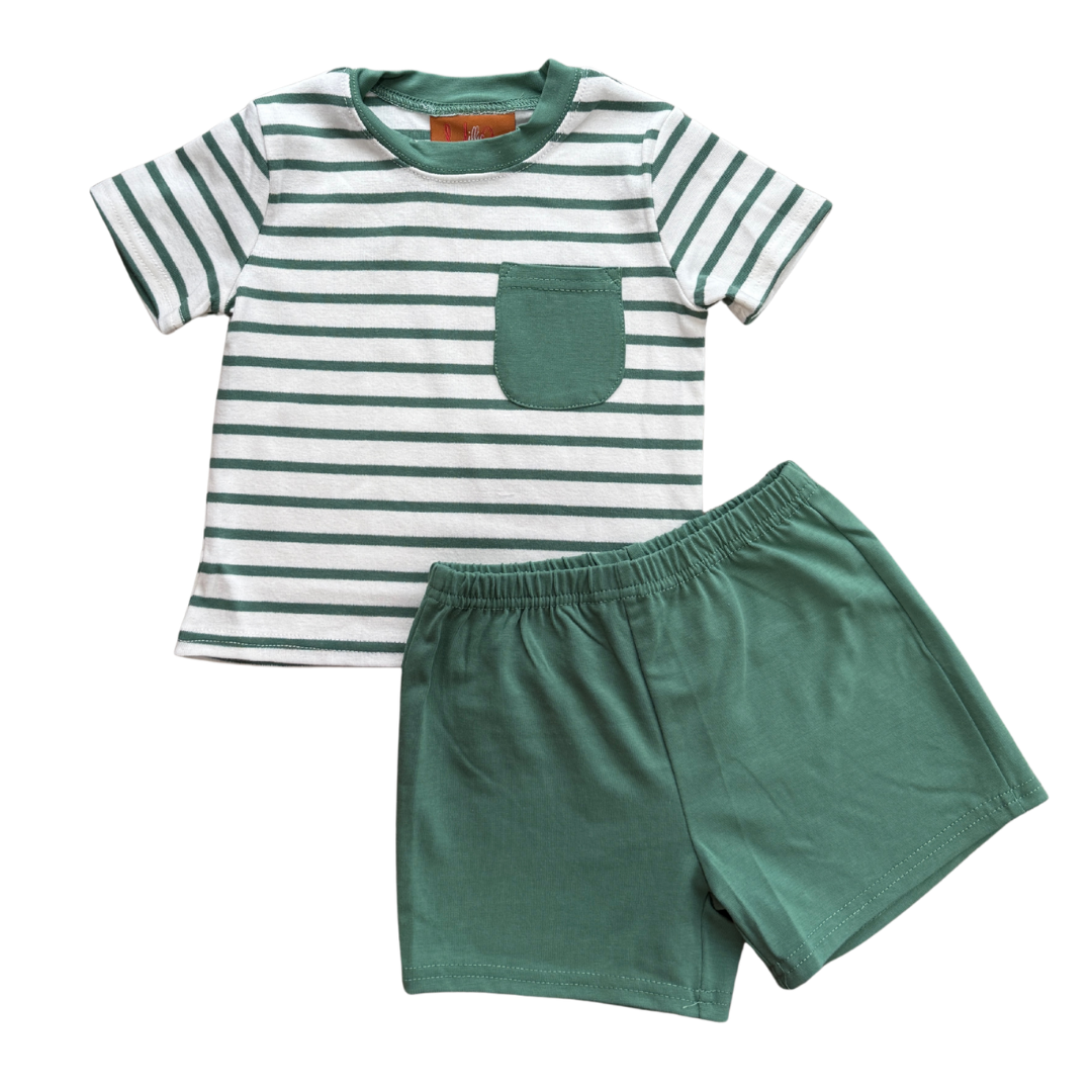 Green Striped Short Set