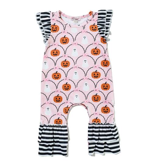 Girly Ghost Stripe Ruffled Romper
