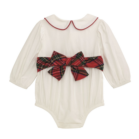 White Poplin Tartan Bow Bubble