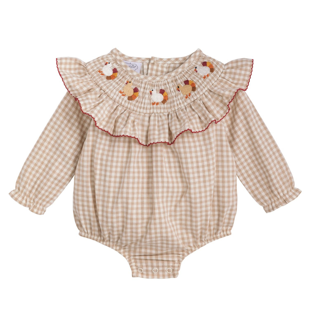 Girl Smocked Gingham Turkey Bubble