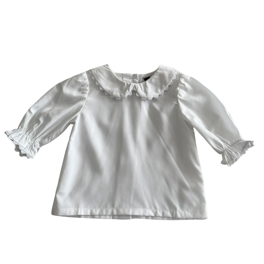 Girls White L/S Ric Rac Shirt