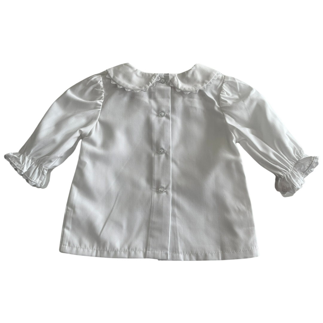 Girls White L/S Ric Rac Shirt