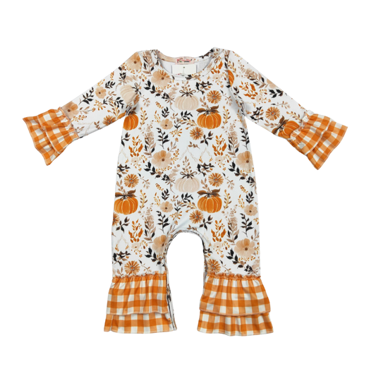Plaid Pumpkin Ruffled Romper