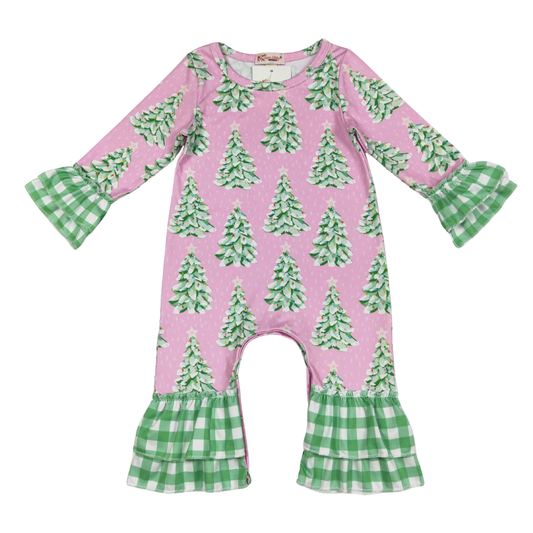 Pink Evergreen Ruffle Romper