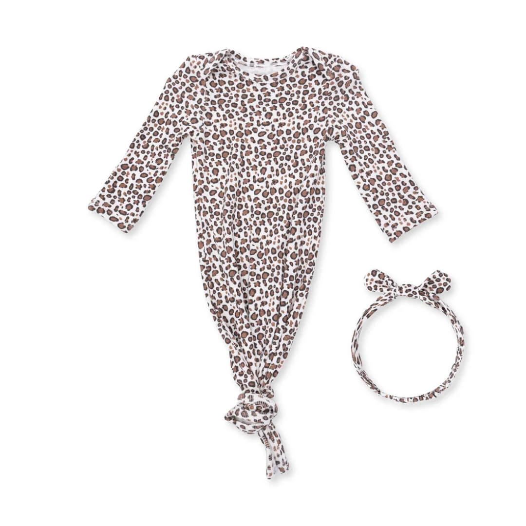 Leopard Ribbed Knotted Gown & Headband