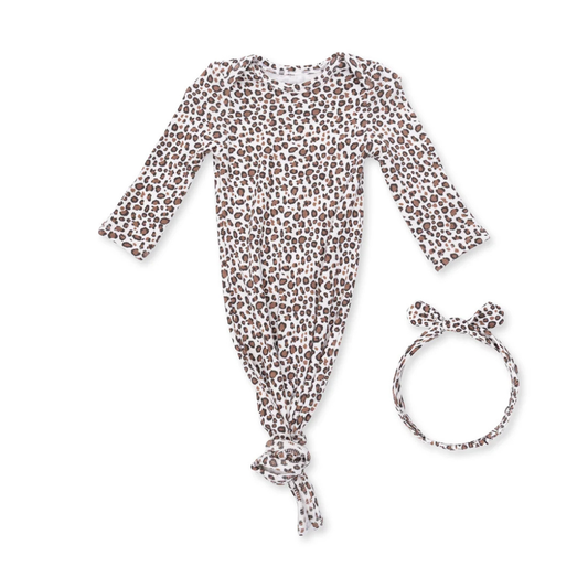 Leopard Ribbed Knotted Gown & Headband
