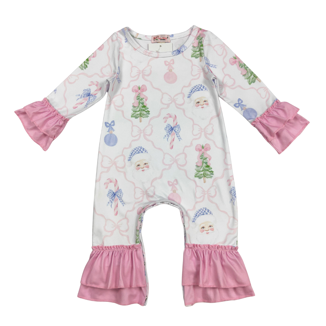 Santa Gingham Bows Ruffle Romper