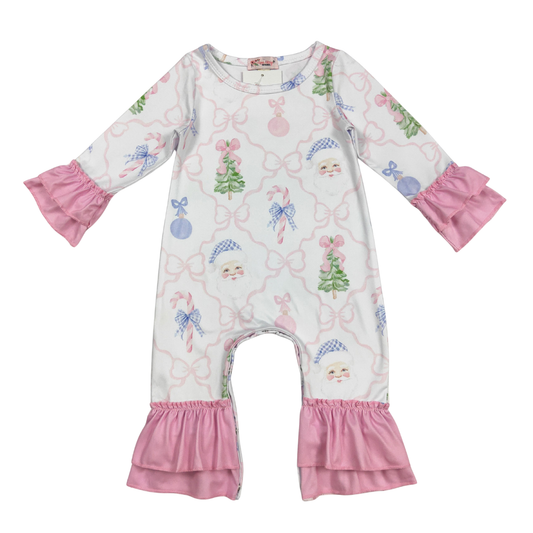 Santa Gingham Bows Ruffle Romper