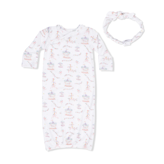 Carousel with Bows Kimono Gown & Headband
