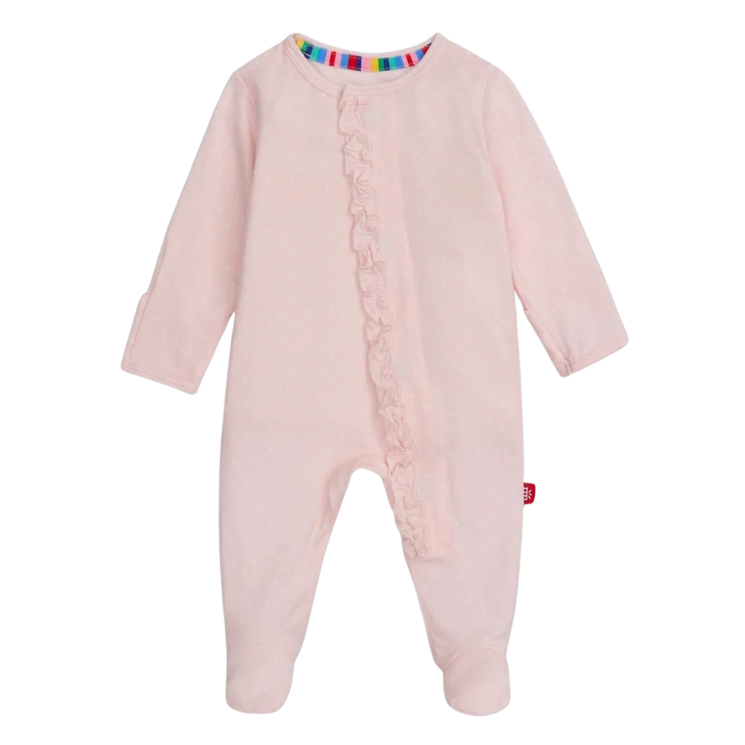 Pink Pin Dot Ruffle Footie