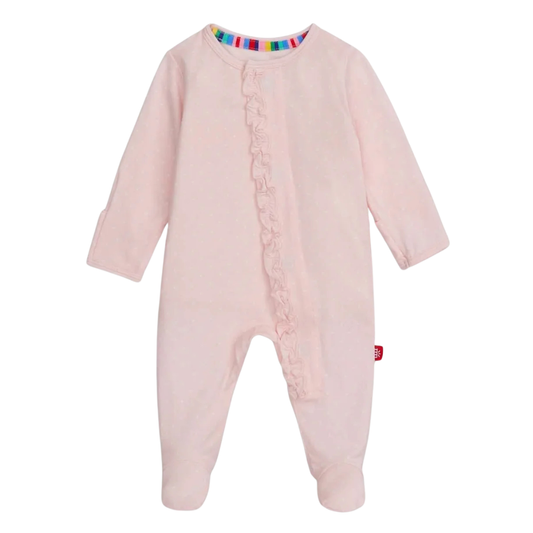 Pink Pin Dot Ruffle Footie
