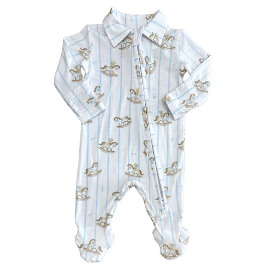 Blue Vintage Rocking Horses Footie