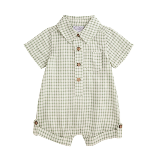 Green Gingham Collar Shortall