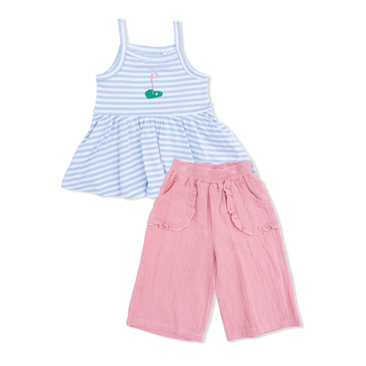 Striped Golf Peplum Tank with Wide Leg Pant
